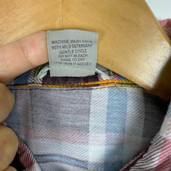 Passport Women Top Medium Plaid Snap Closure Pink Multicolor Roll-Up Long Sleeve - Picture 6 of 10